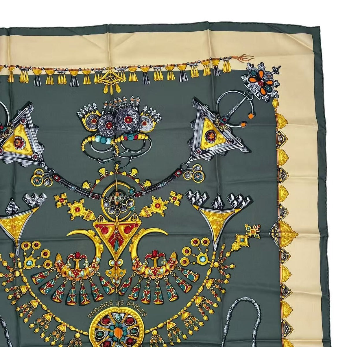 Hermes Scarf Carre 90 Parures Des Sables Desert Silk Green — view 3