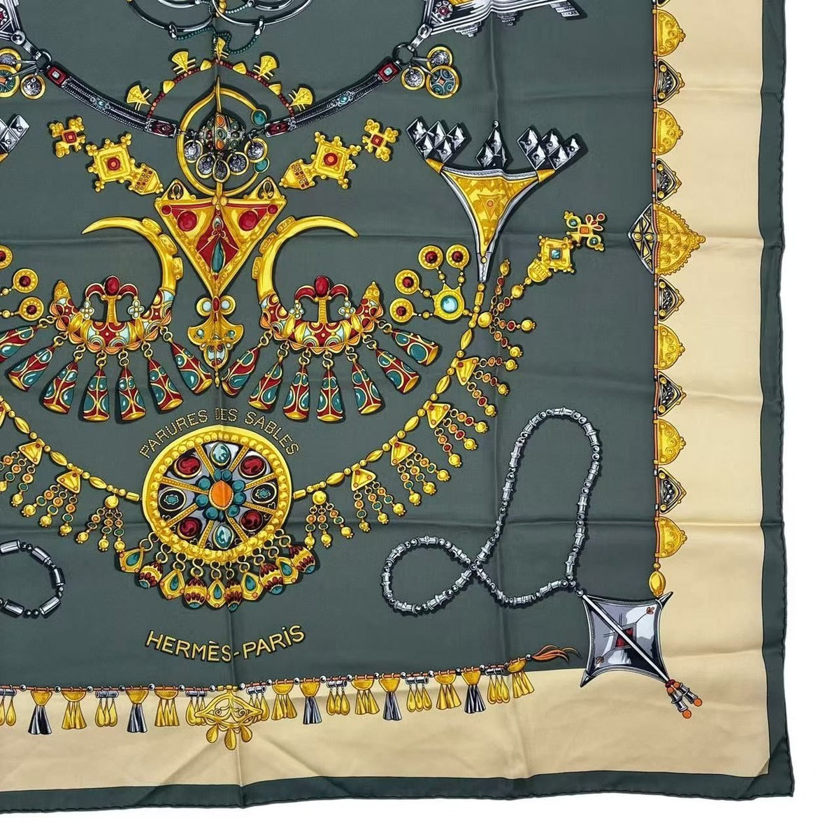 Hermes Scarf Carre 90 Parures Des Sables Desert Silk Green — view 4