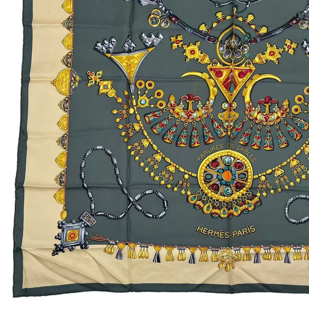 Hermes Scarf Carre 90 Parures Des Sables Desert Silk Green — view 5