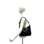 Prada Triangle Logo Nylon Patent Studs Shoulder Bag Black — view 2