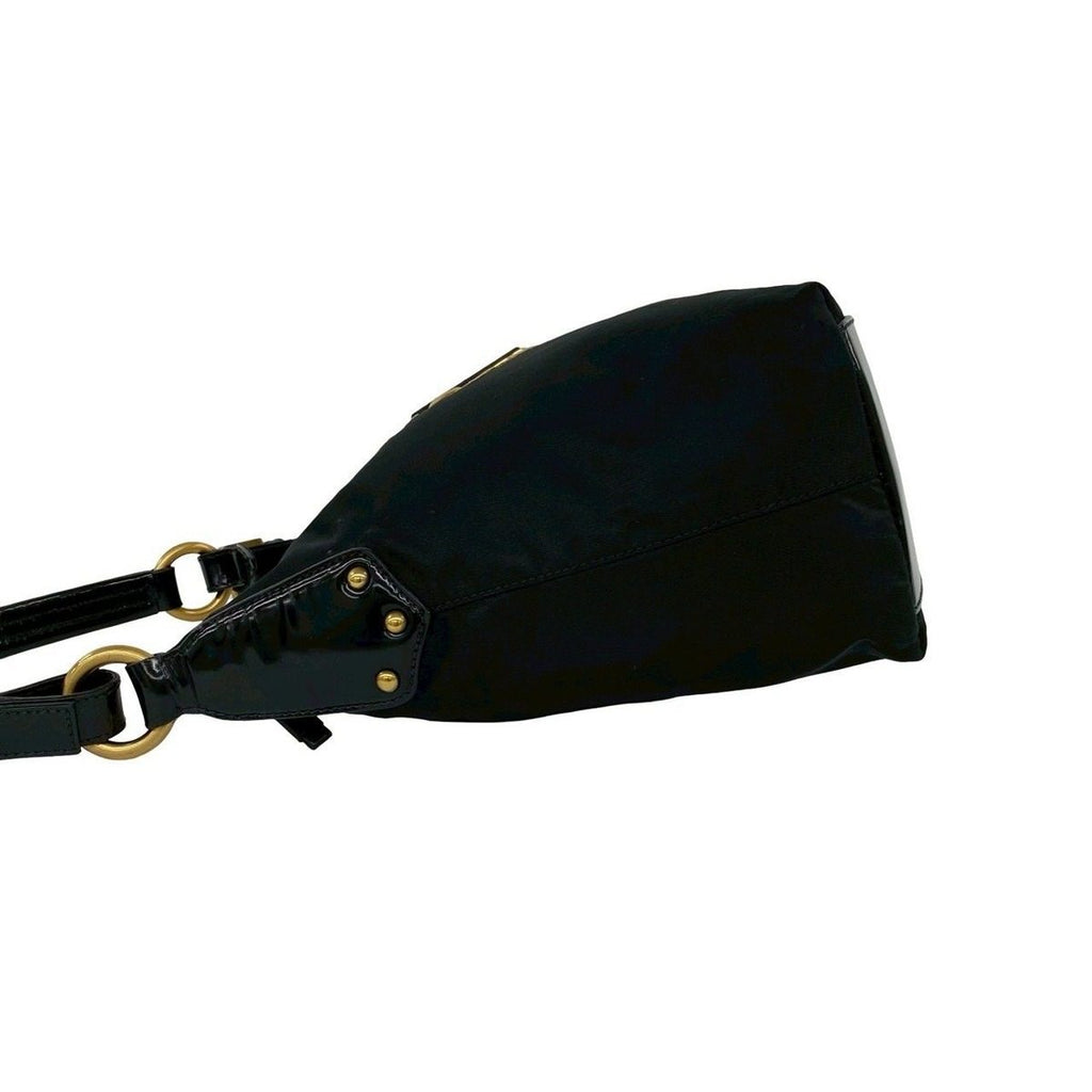 Prada Triangle Logo Nylon Patent Studs Shoulder Bag Black — view 5