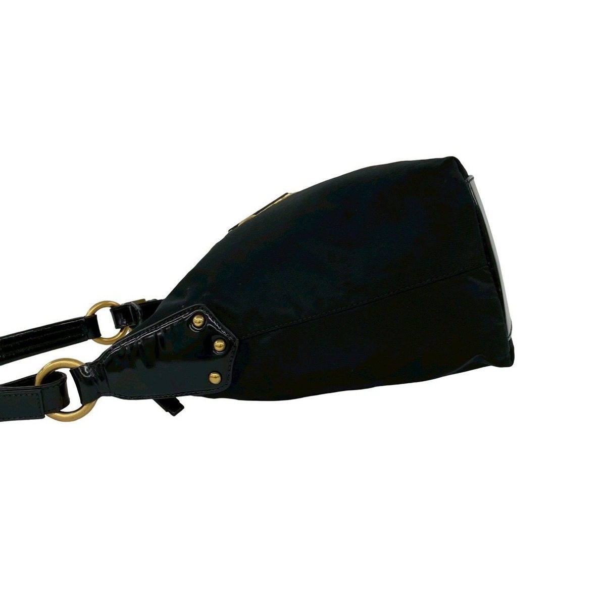 Prada Triangle Logo Nylon Patent Studs Shoulder Bag Black — view 5