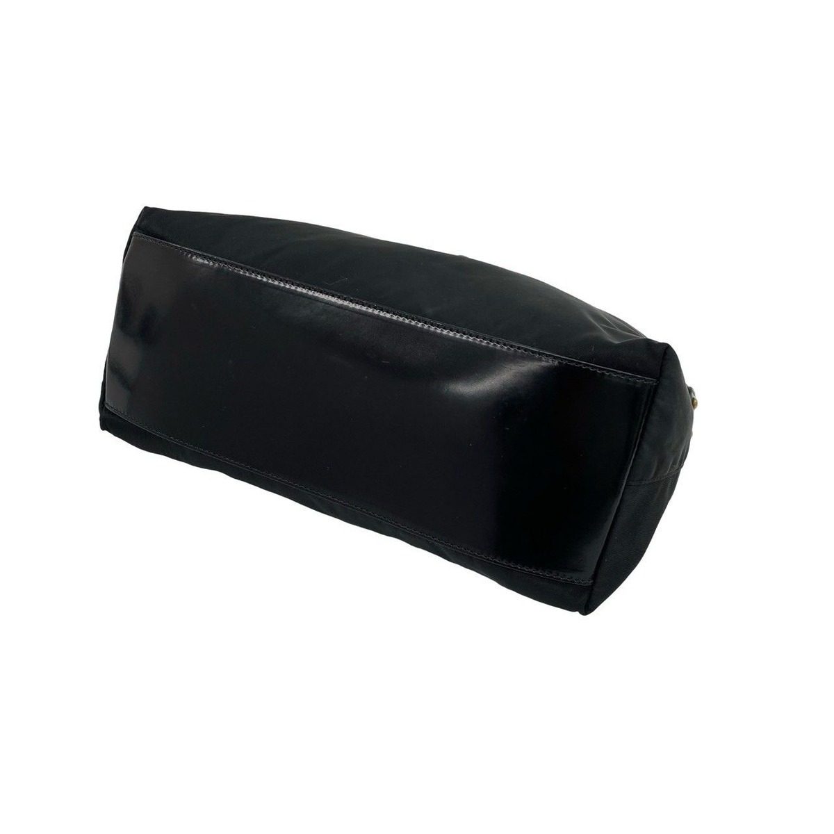 Prada Triangle Logo Nylon Patent Studs Shoulder Bag Black — view 8