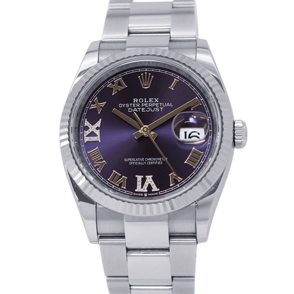 Rolex Datejust 36 SS 18k White Gold Roulette Aubergine Dial 69 Diamonds