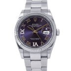 Rolex Datejust 36 SS 18k White Gold Roulette Aubergine Dial 69 Diamonds