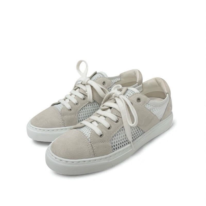 Chanel Sneakers Shoes Suede Beige White Coco Mark Mesh