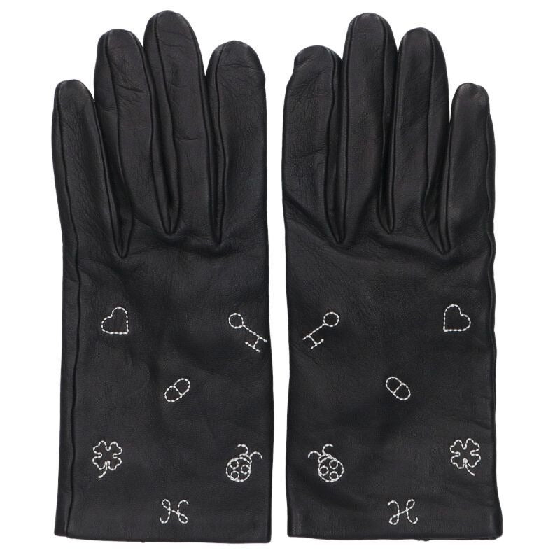 Hermes Lucky Charm Lambskin Leather Gloves 6.5 Keychain