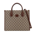 Gucci Interlocking Small 2-Way Tote Shoulder Bag GG Supreme Leather Beige