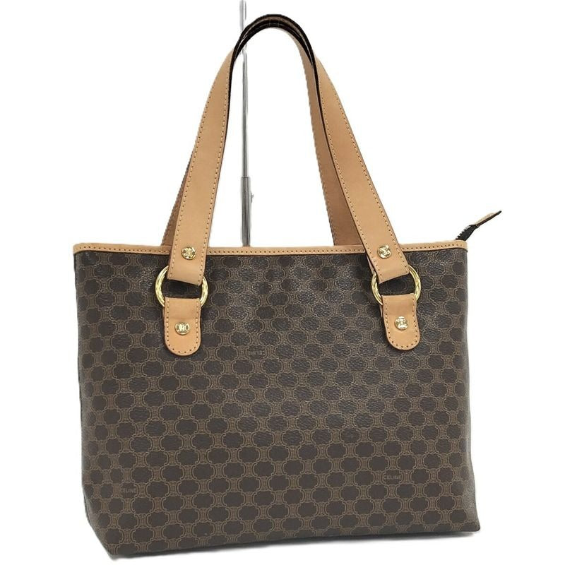 Celine Tote Bag Handbag Macadam All Over Pattern Leather Brown