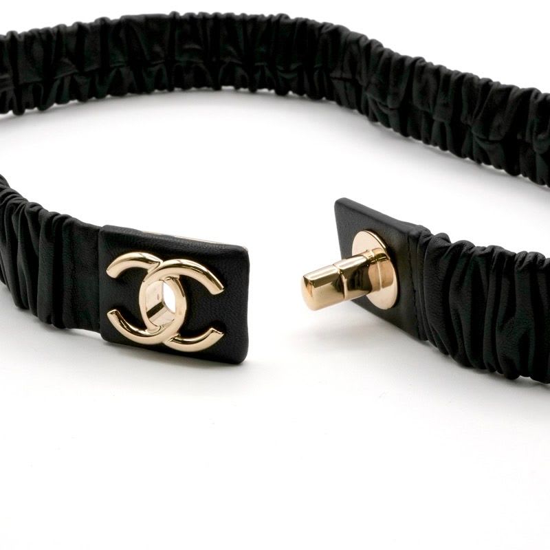 Chanel Black Gold Coco Mark Turnlock Lambskin Belt — view 6