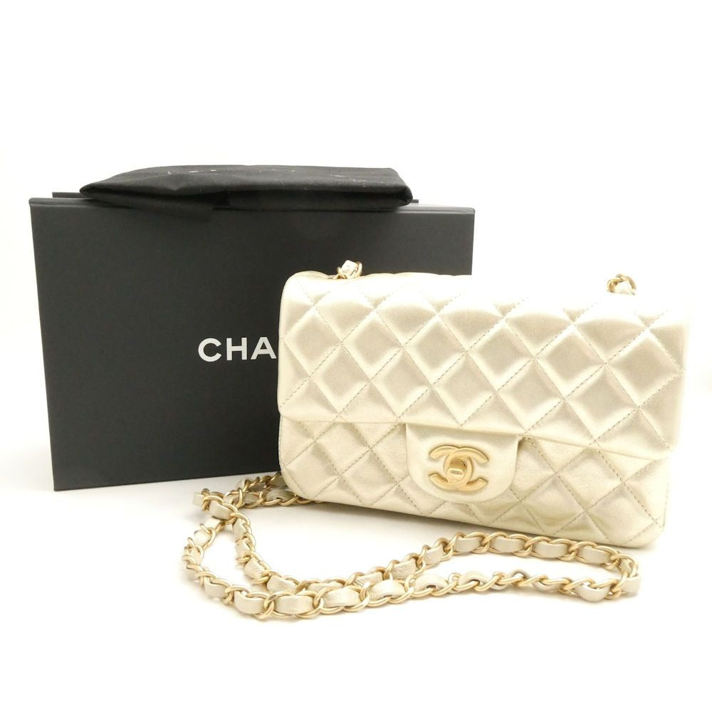 Chanel Quilted Single Chain Shoulder Bag Antique Gold Mini
