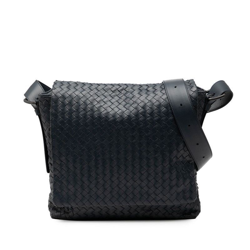 Bottega Veneta Intrecciato Crossbody Shoulder Bag Navy Leather