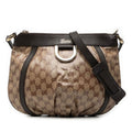Gucci GG Crystal Abbey Crossbody Shoulder Bag Beige Brown Leather