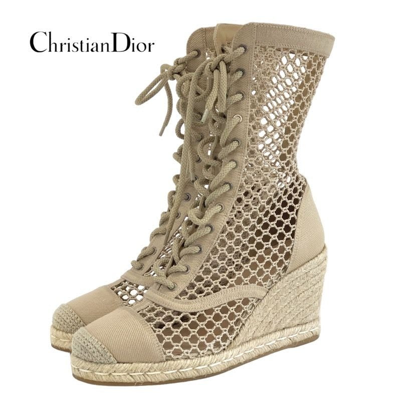 Christian Dior Nayghtily-d Boots Short Shoes Fabric Beige Lace Up Braided