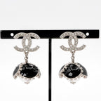 Chanel Earrings Silver Black Coco Mark Rhinestone Flower — view 8