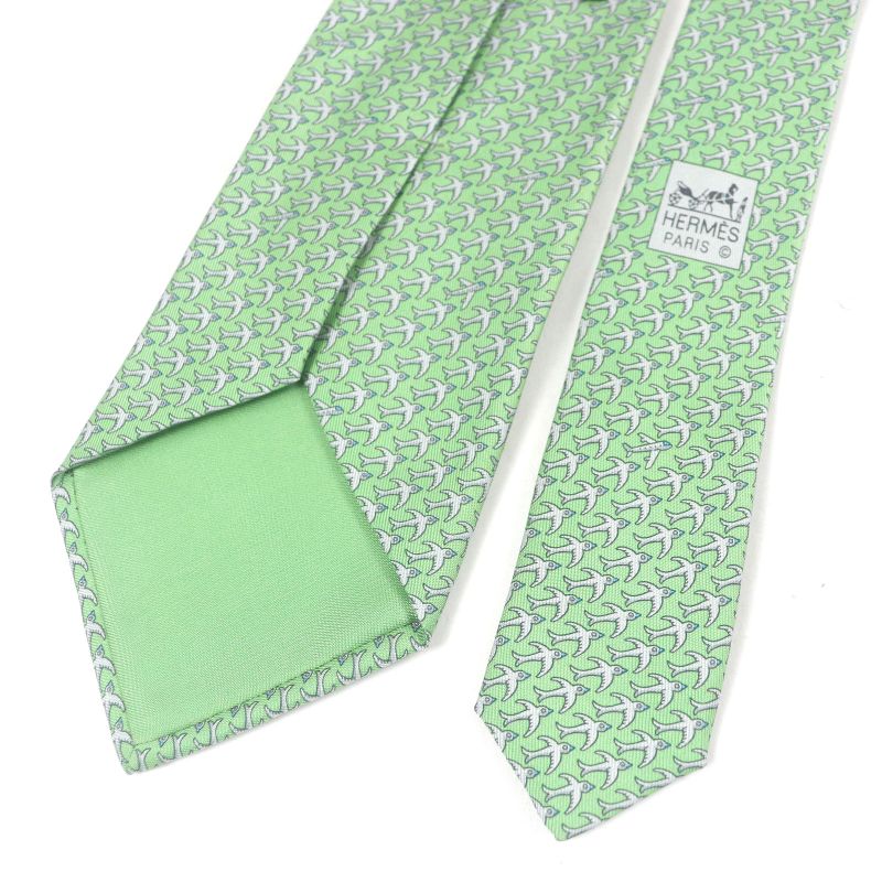 Hermes 5598 ma Silk 100% Airplane Plane Plate All Over Pattern Wide Tie Green — view 4