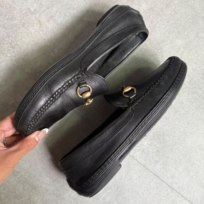 Gucci Horsebit Loafer Driving Shoes Black Gold 41 1 2 M Leather — view 4