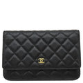 Chanel Chain Wallet Quilted Shoulder Bag Caviar Leather Black Gold