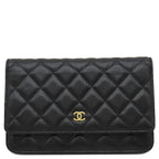 Chanel Chain Wallet Quilted Shoulder Bag Caviar Leather Black Gold