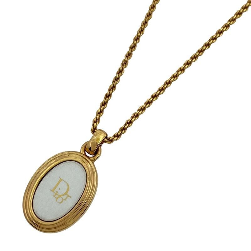 Christian Dior Logo Necklace Oval GP Gold White — view 2