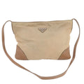 Prada Tessuto Nylon Triangle Logo Leather Shoulder Bag Crossbody Beige