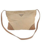 Prada Tessuto Nylon Triangle Logo Leather Shoulder Bag Crossbody Beige