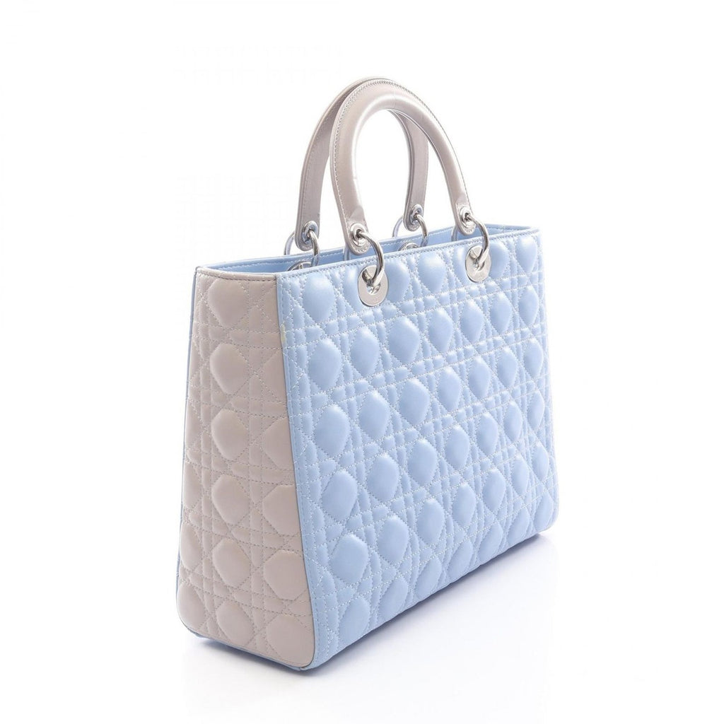 Dior Handbag Lady Large Cannage Light Blue Gray Leather — view 2