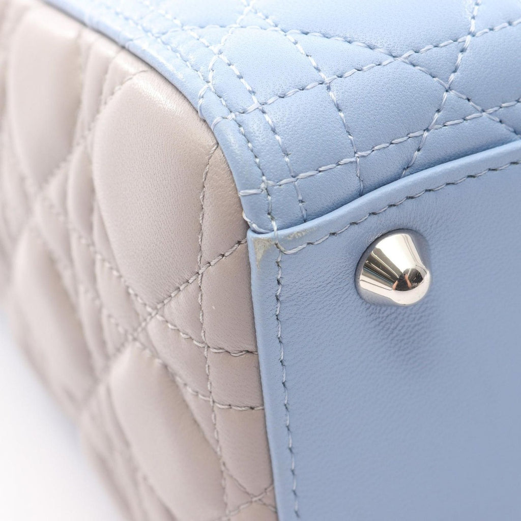 Dior Handbag Lady Large Cannage Light Blue Gray Leather — view 7