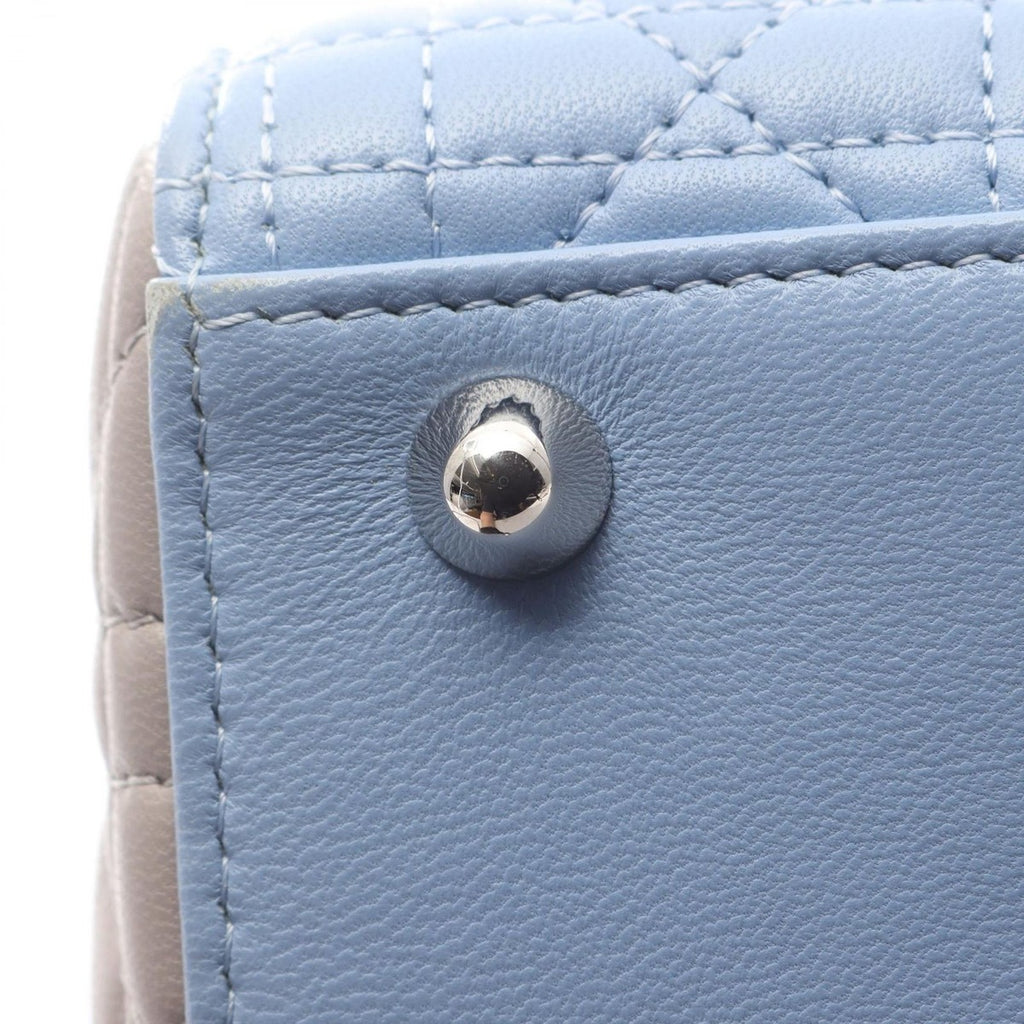 Dior Handbag Lady Large Cannage Light Blue Gray Leather — view 8