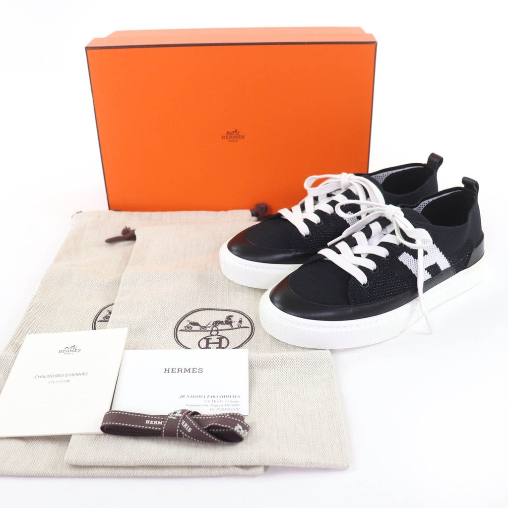 Hermes Deep Logo Leather Low Cut Sneakers Black White 36 — view 2