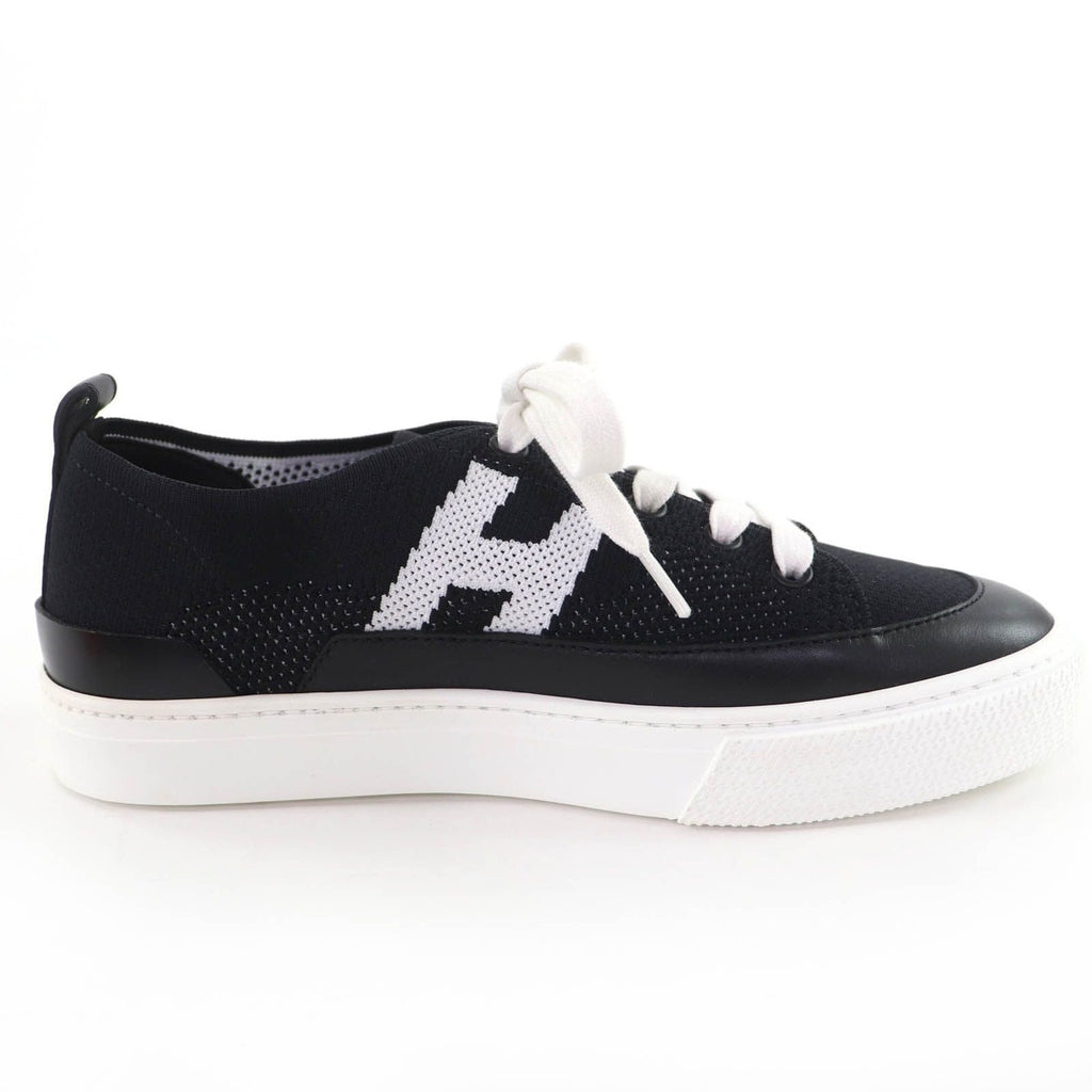 Hermes Deep Logo Leather Low Cut Sneakers Black White 36 — view 6