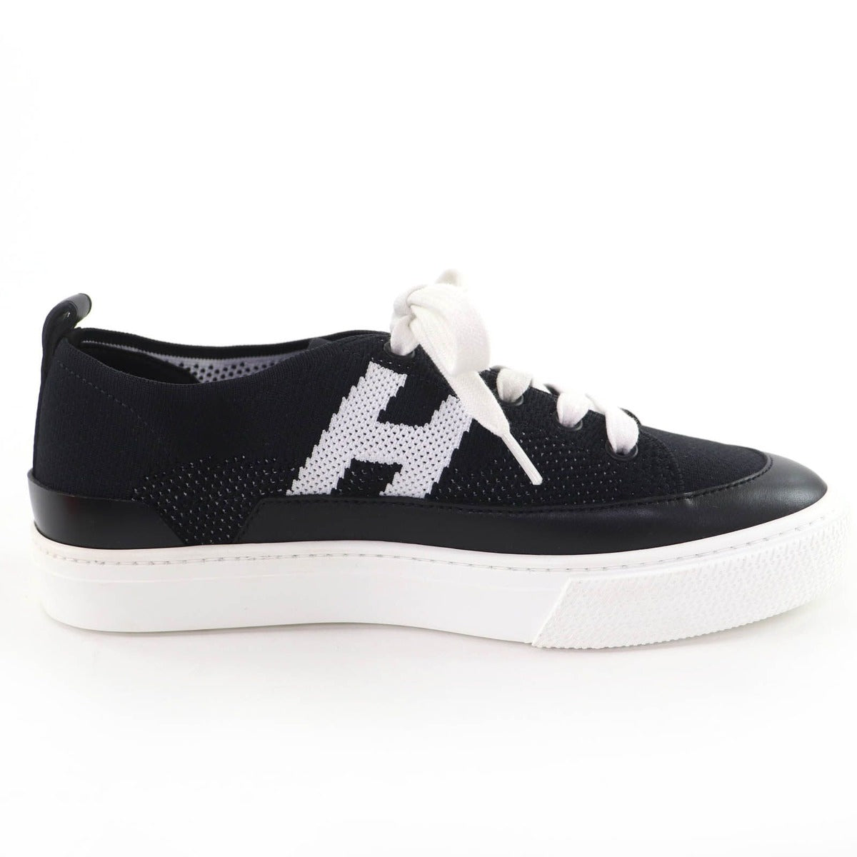 Hermes Deep Logo Leather Low Cut Sneakers Black White 36 — view 6