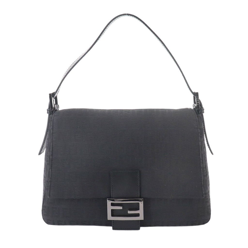 Fendi Zucchino Mamma Bucket Shoulder Bag Canvas Black Gunmetal