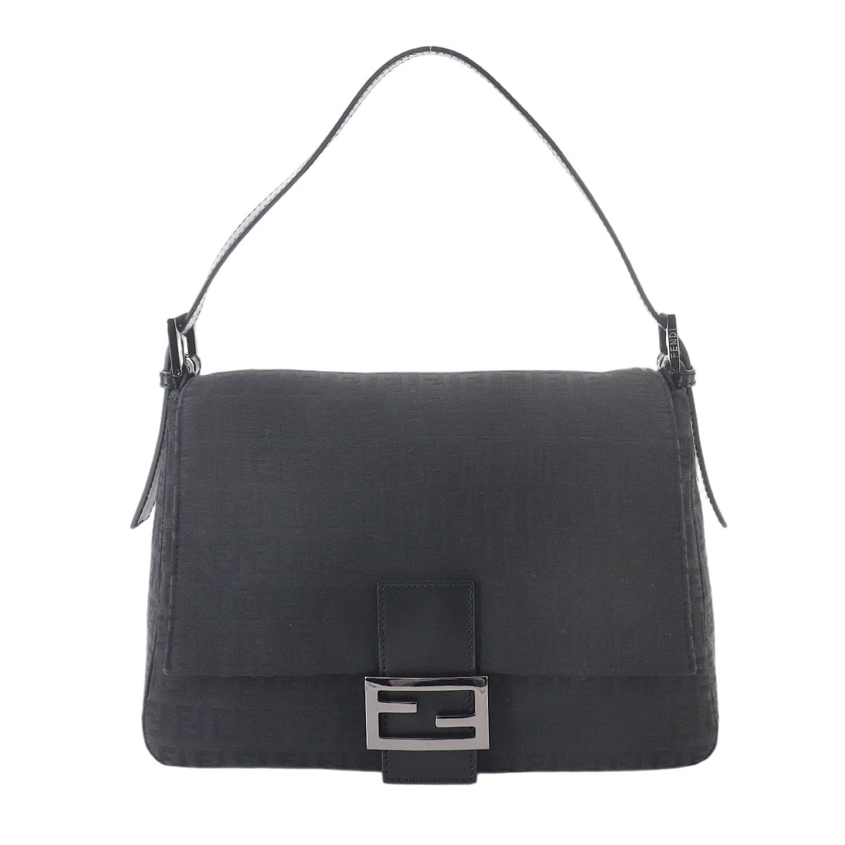 Fendi Zucchino Mamma Bucket Shoulder Bag Canvas Black Gunmetal