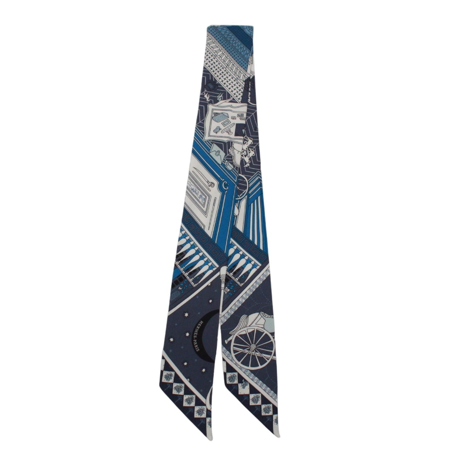 Hermes Twilly Objet de Curiosite Silk Blue White Scarf — view 2