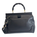 Gucci Bamboo Black Gold Hardware Leather Handbag