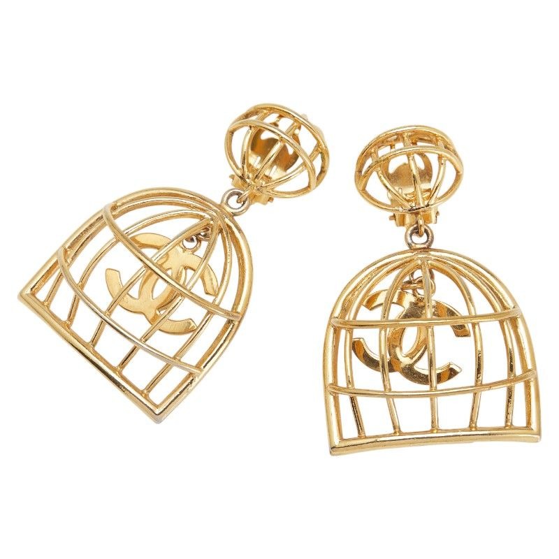 Chanel Vintage Coco Mark Birdcage Gold Plated