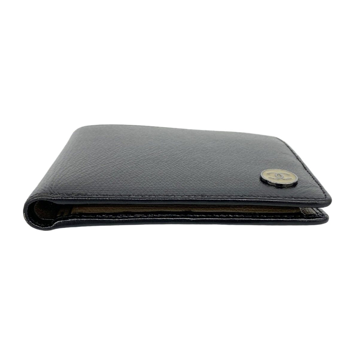Chanel Wallet Coco Button Leather Black Silver — view 2