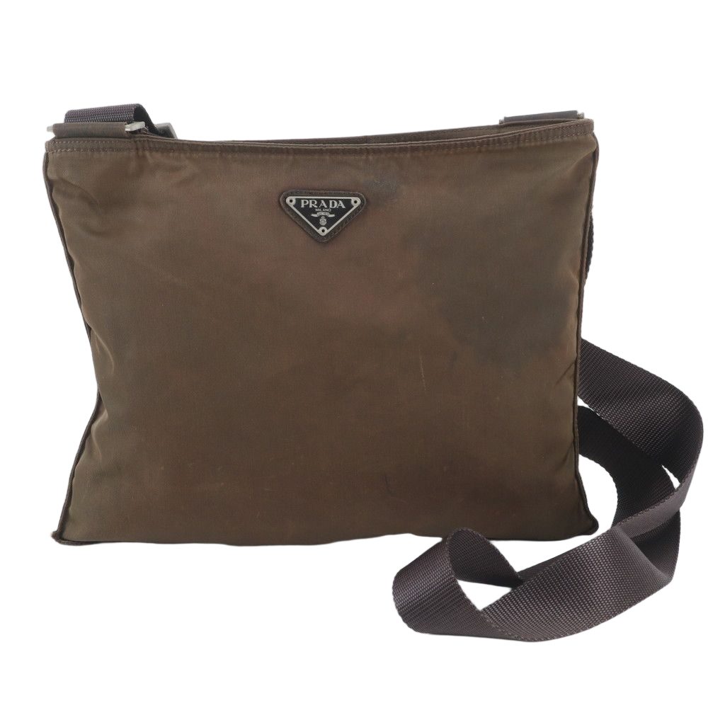 Prada Tessuto Nylon Triangle Logo Leather Shoulder Bag Crossbody Messenger