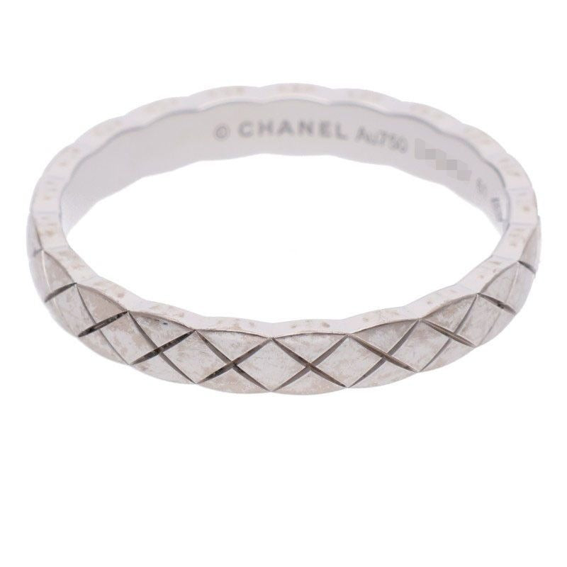 Chanel Coco Crush Small 18K White Gold Quilted Ring 61
