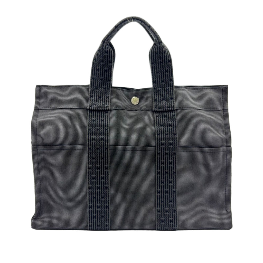Hermes Fourre Tout Canvas Gray Black Tote Silver