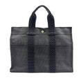 Hermes Fourre Tout Canvas Gray Black Tote Silver