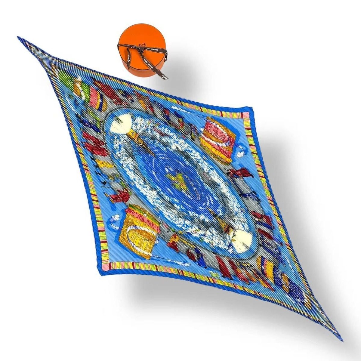 Hermes Silk Scarf Pleat Prayer in the Wind Prieres AU Vent Blue