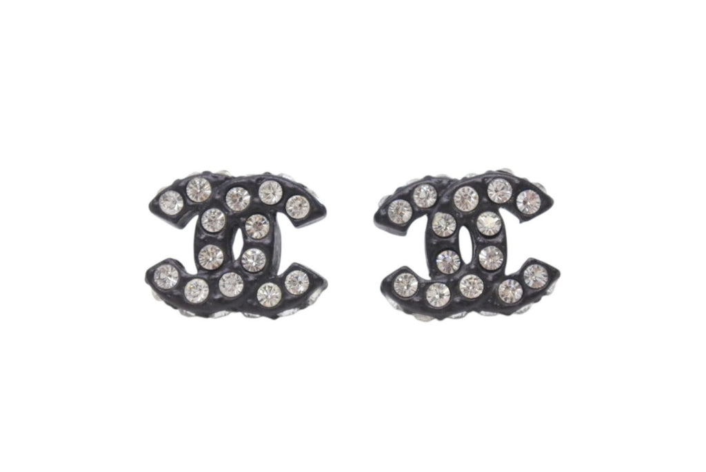 Chanel CC Logo Earrings 02 Rhinestone Black
