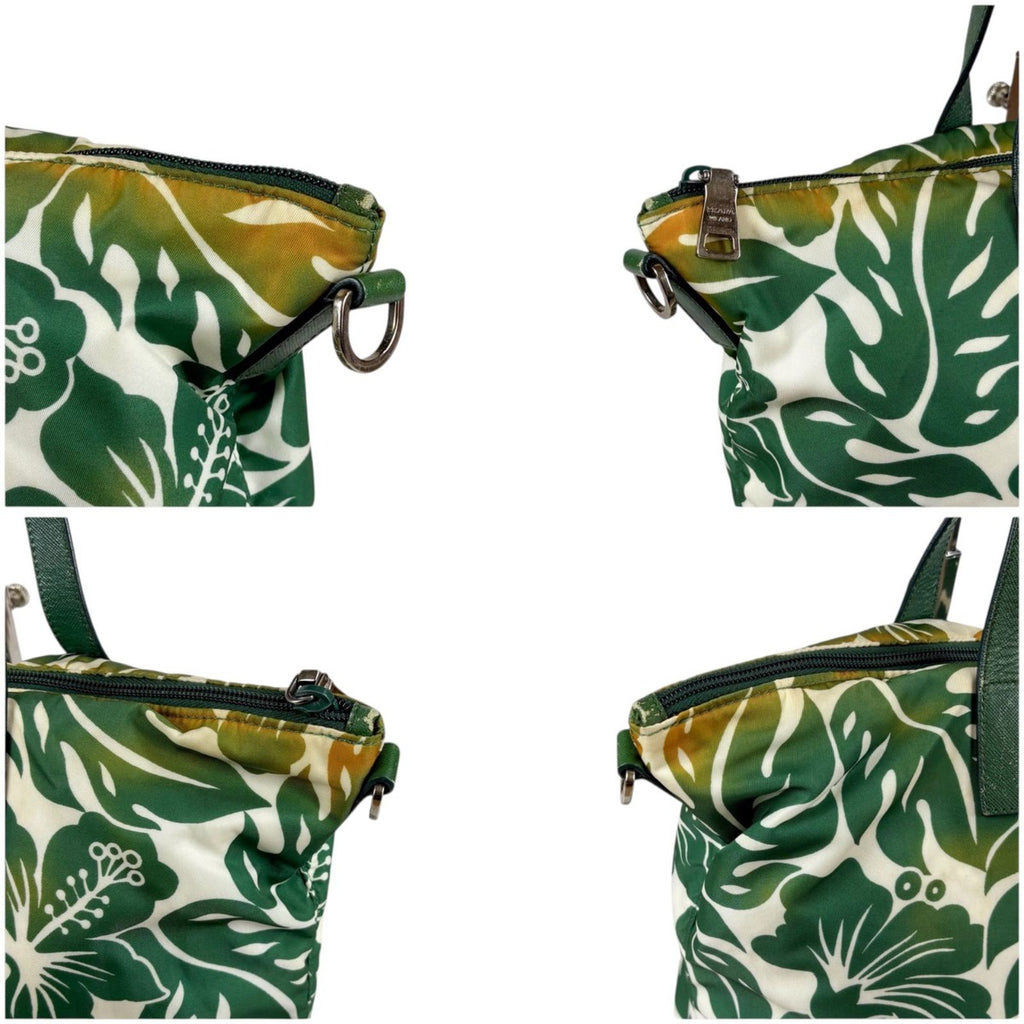 Prada Hibiscus Tote Flower Tessuto Nylon Green Triangle Logo — view 4
