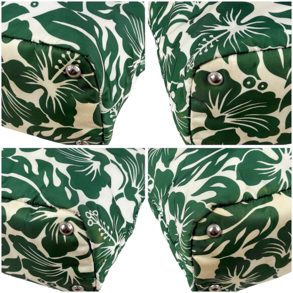 Prada Hibiscus Tote Flower Tessuto Nylon Green Triangle Logo — view 5