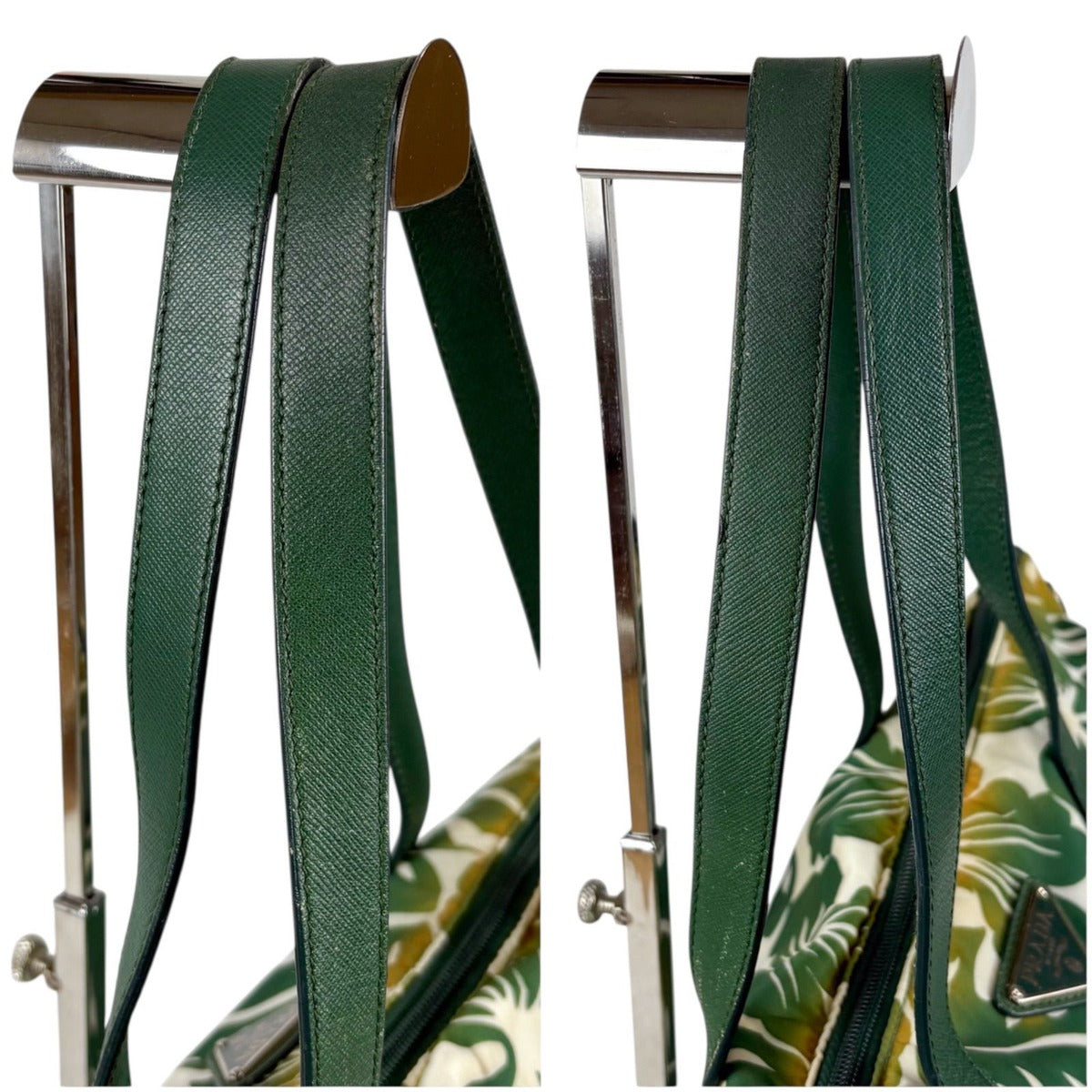 Prada Hibiscus Tote Flower Tessuto Nylon Green Triangle Logo — view 6