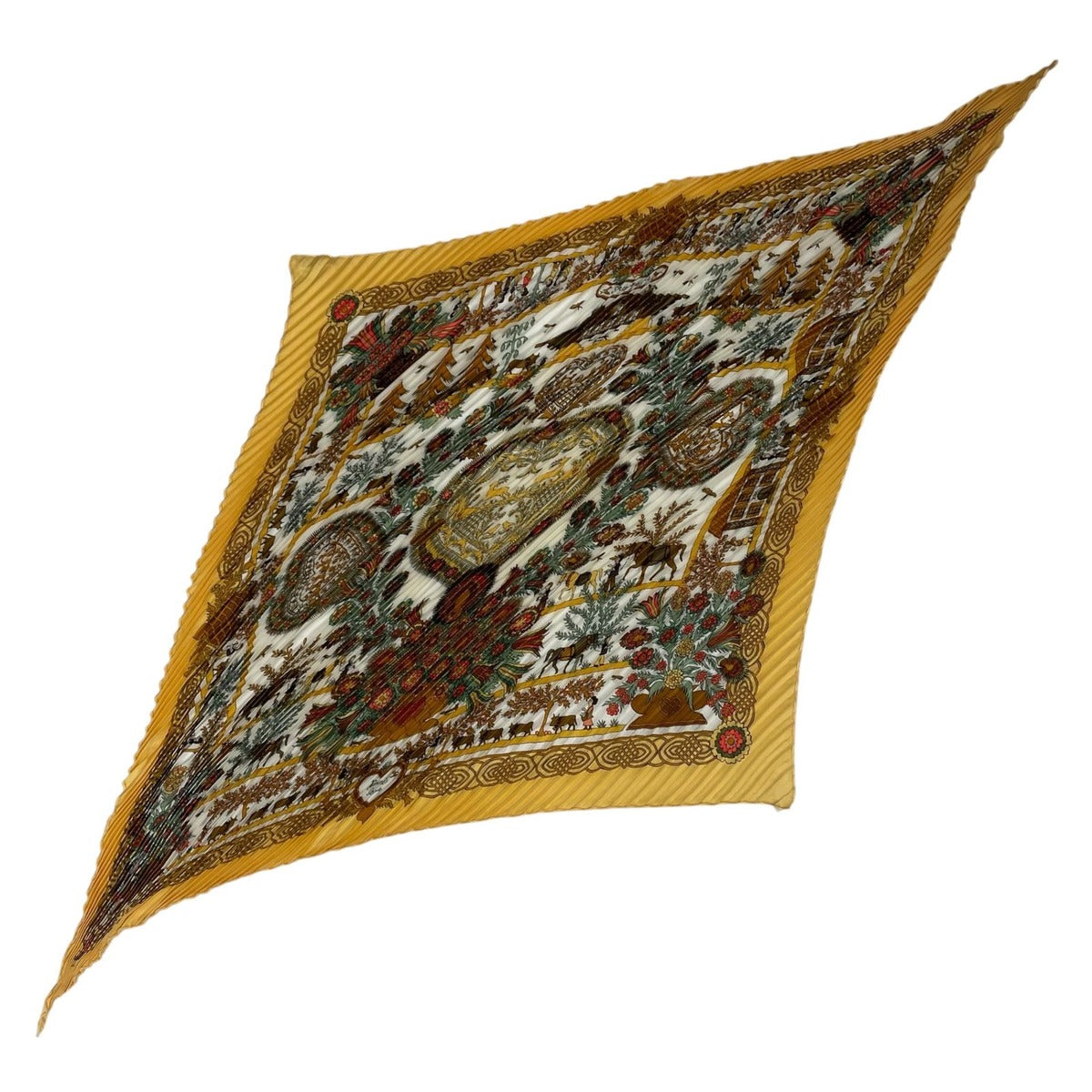 Hermes Scarf Pleated Silk Decoupages Paper Cutting Yellow — view 2