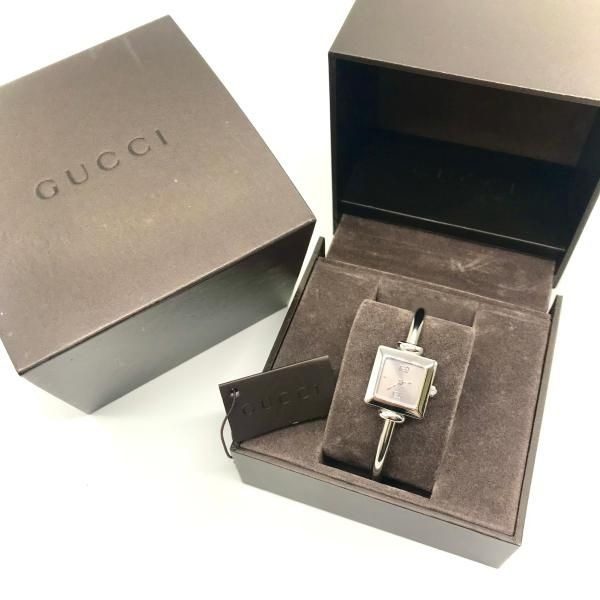 Gucci Square Quartz Silver Dial Bangle Watch