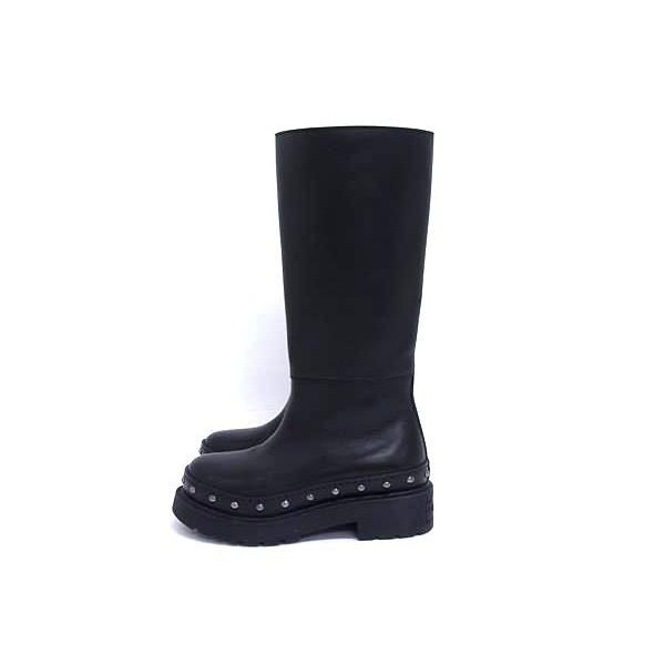 Dior Leather Studded Long Boots 35 Shoes Black — view 3